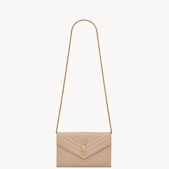 YSL Cassandre Chain Wallet Grain de Poudre Leather Pale Pink - Picture 4 of 9